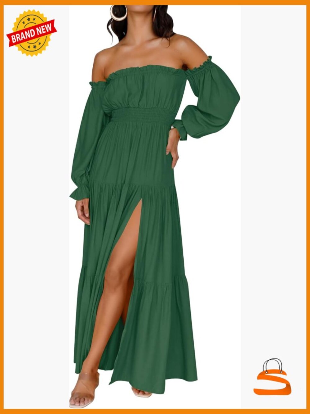 Boho Off Shoulder Maxi Dress with Side Split Flowy A-Line
